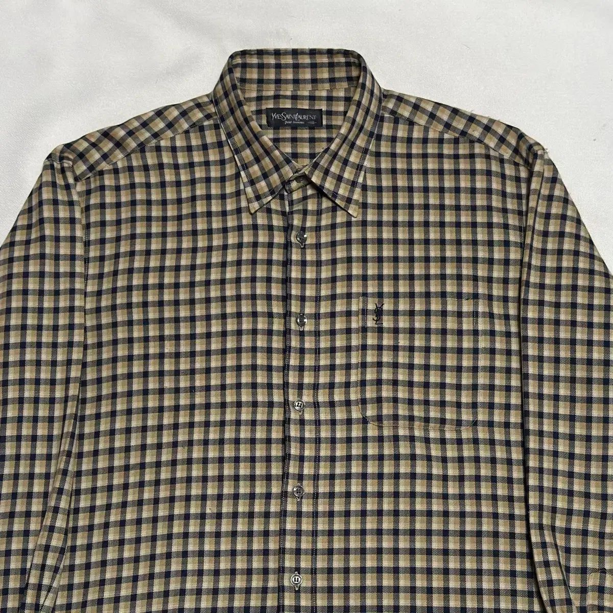 110 YVES SAINT LAURENT イヴ・サンローラン 黄色 チェックシャツ