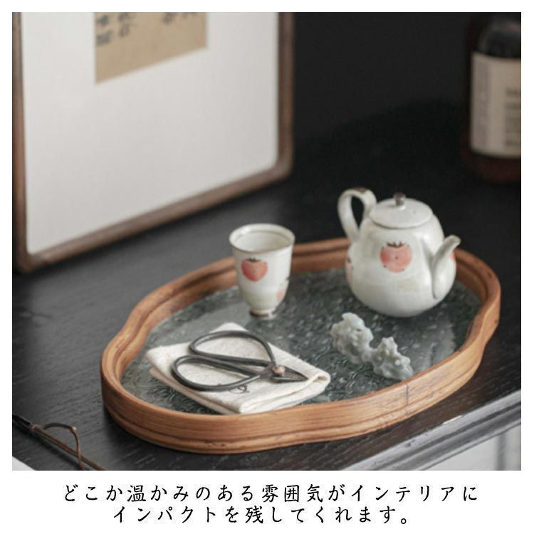 トレイ ガラス 竹 盛器 お盆 花海棠柄 雲型 楕円 お皿 小皿 豆皿