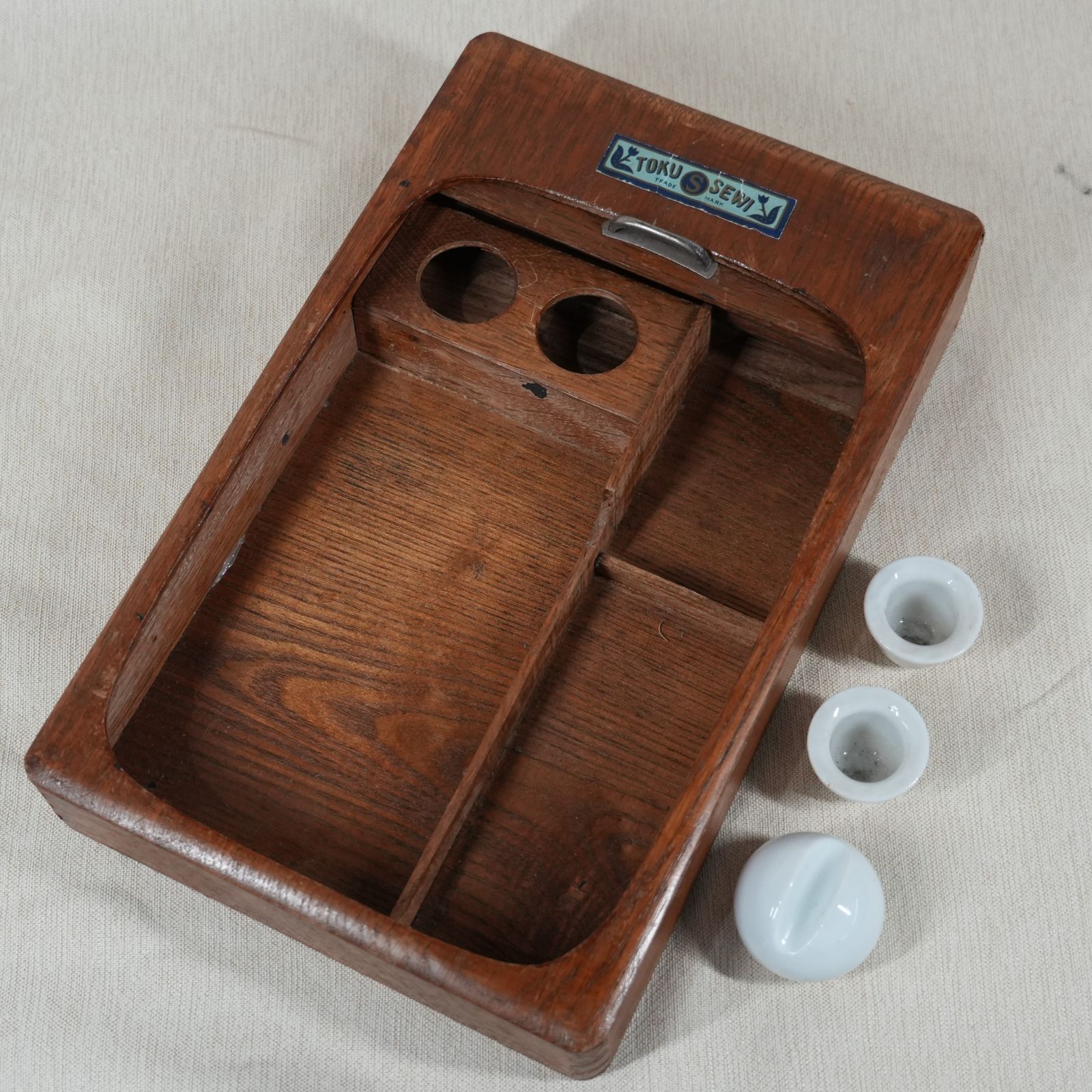 IM] ジャンク レトロ TOKUSEWI 蛇腹式 木箱 硯箱 筆箱 小物入れ 現状品