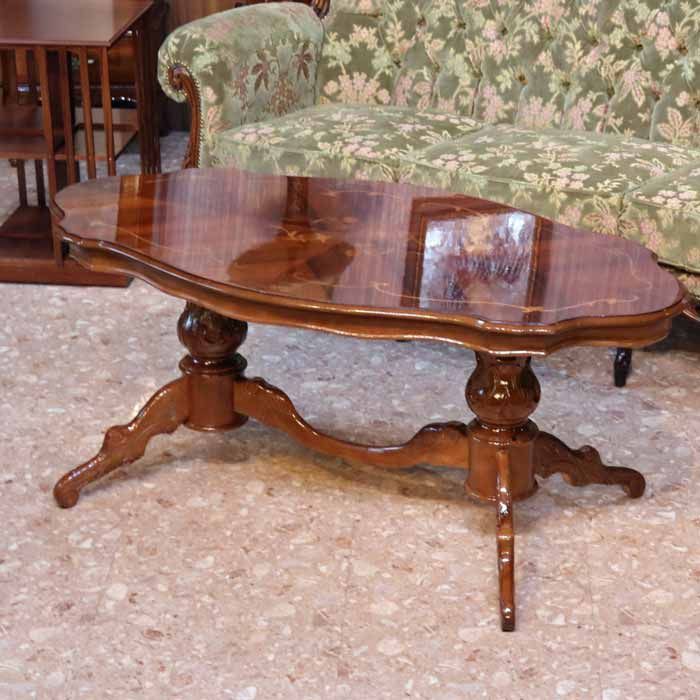 家具 イタリア リビングテーブル 象嵌 コーヒーテーブル 茶 ローテーブル