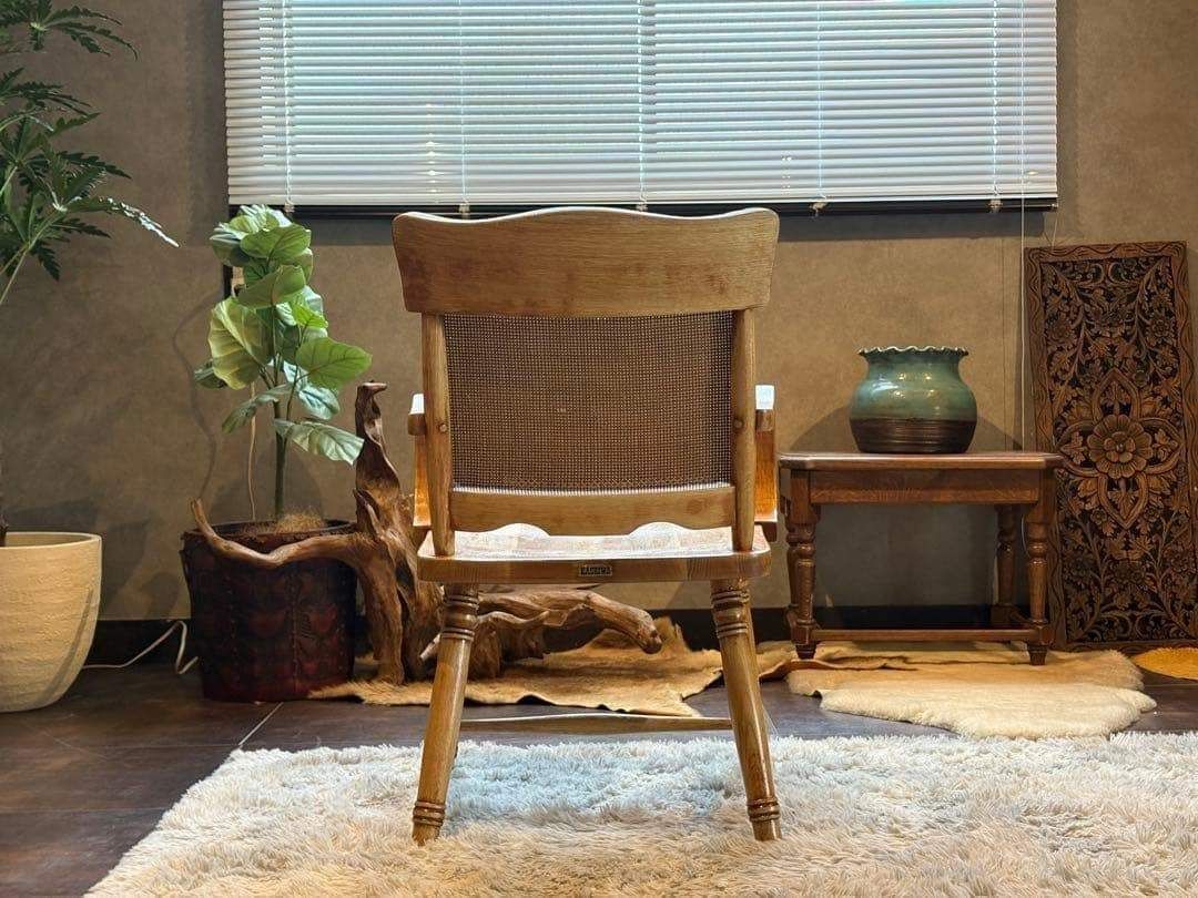 ナラ材 楢材 剥離家具 ストリップド家具 柏木工 アームチェア ラタン