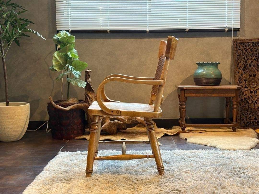 ナラ材 楢材 剥離家具 ストリップド家具 柏木工 アームチェア ラタン