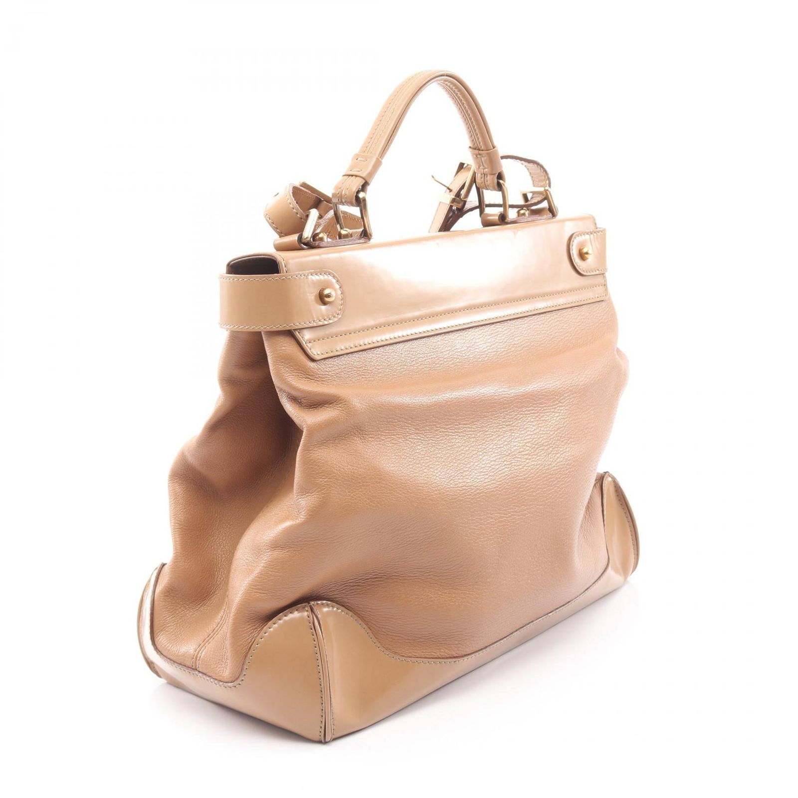 トッズ TOD'S ハンドバッグ Dokt Bag ベージュ レザー パテントレザー