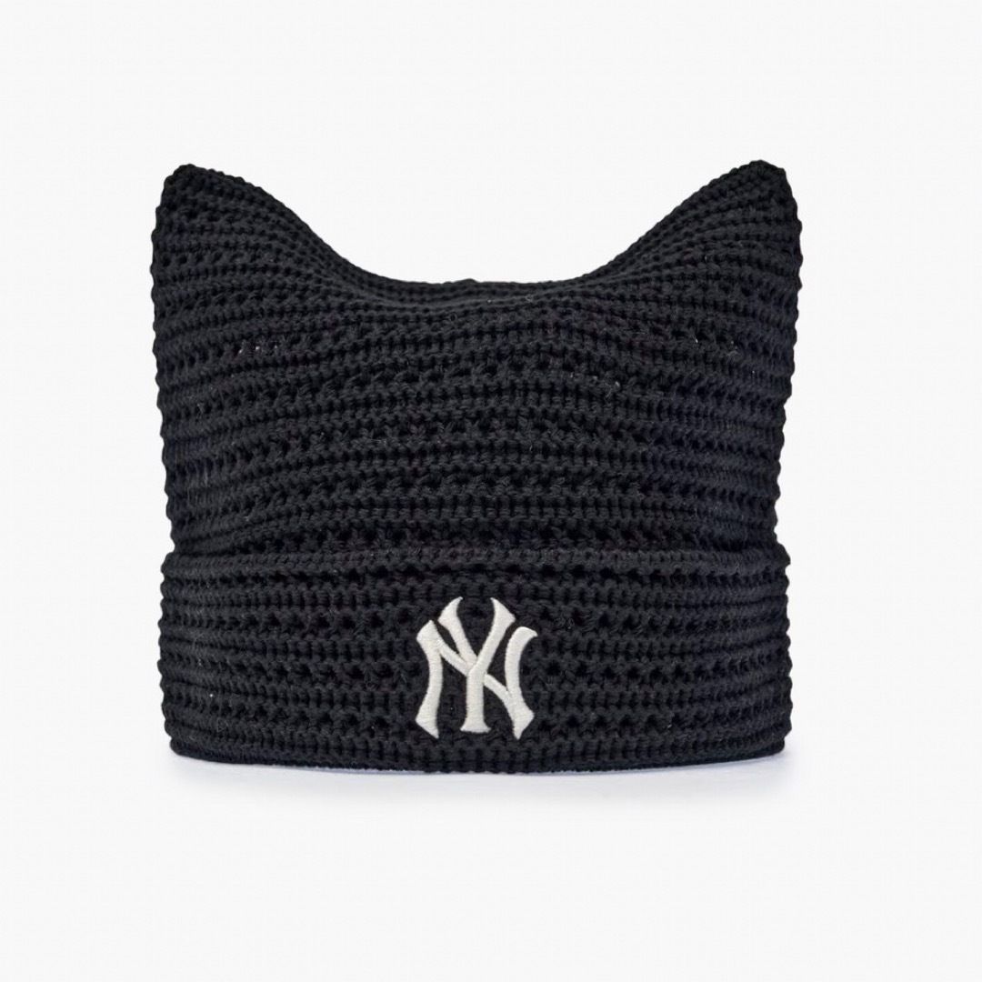 韓国限定MLB カリナピック 猫耳 ビーニー 春夏 新作 ブラック aespa