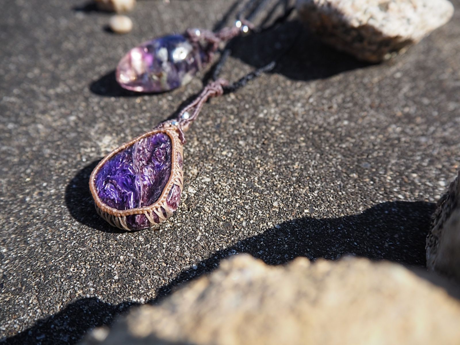 天然石 マクラメ ネックレス チャロアイト - メルカリ