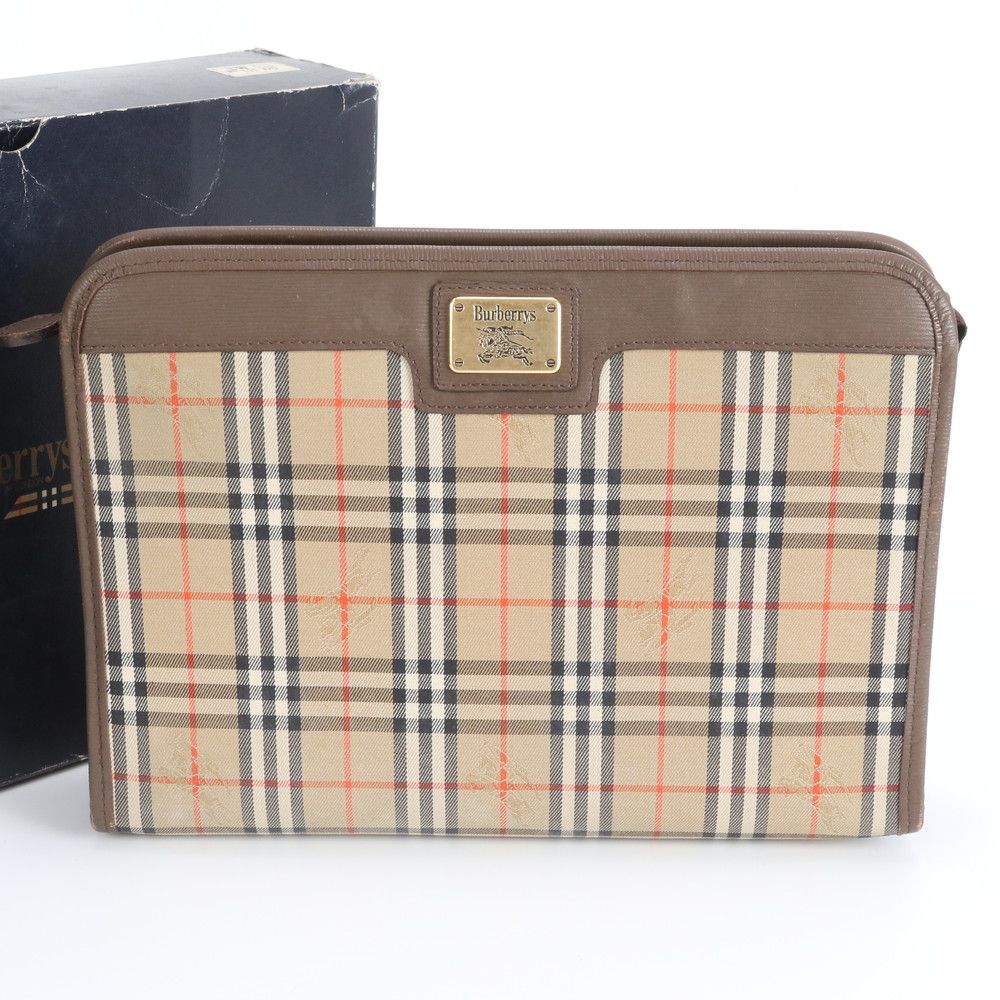 美品 バーバリー ノバ チェック レザー セカンドバッグ クラッチ