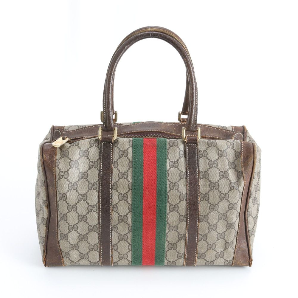 グッチ GGスプリーム シェリー ライン ミニ ボストン レザー