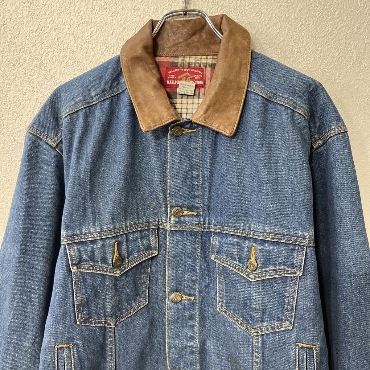 MARLBORO COUNTRY STORE デニムジャケット M ブルー マルボロ 襟レザー 
