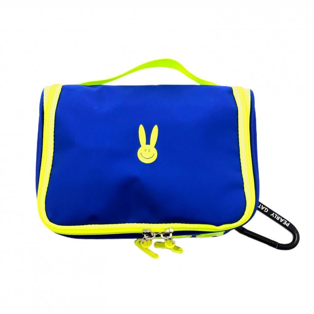 超美品】パーリーゲイツ ポーチ ブルー×蛍光イエロー カラビナ付 内側