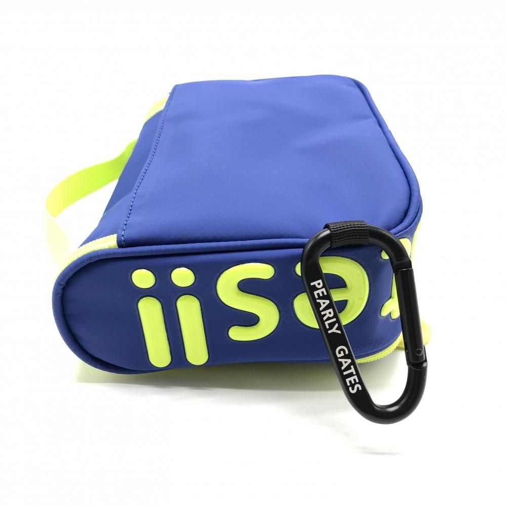 超美品】パーリーゲイツ ポーチ ブルー×蛍光イエロー カラビナ付 内側