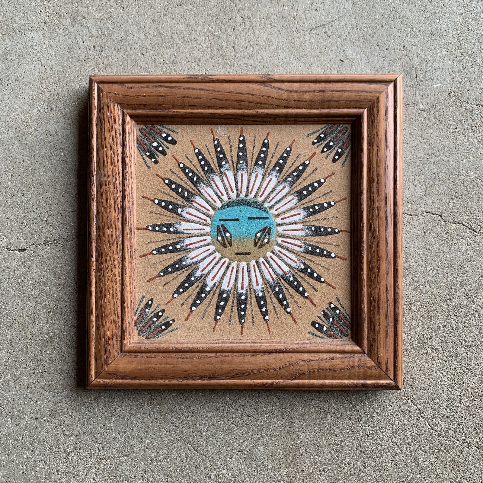 ナバホ族 サンドペインティング 砂絵 サンフェイス 壁掛け サイン入