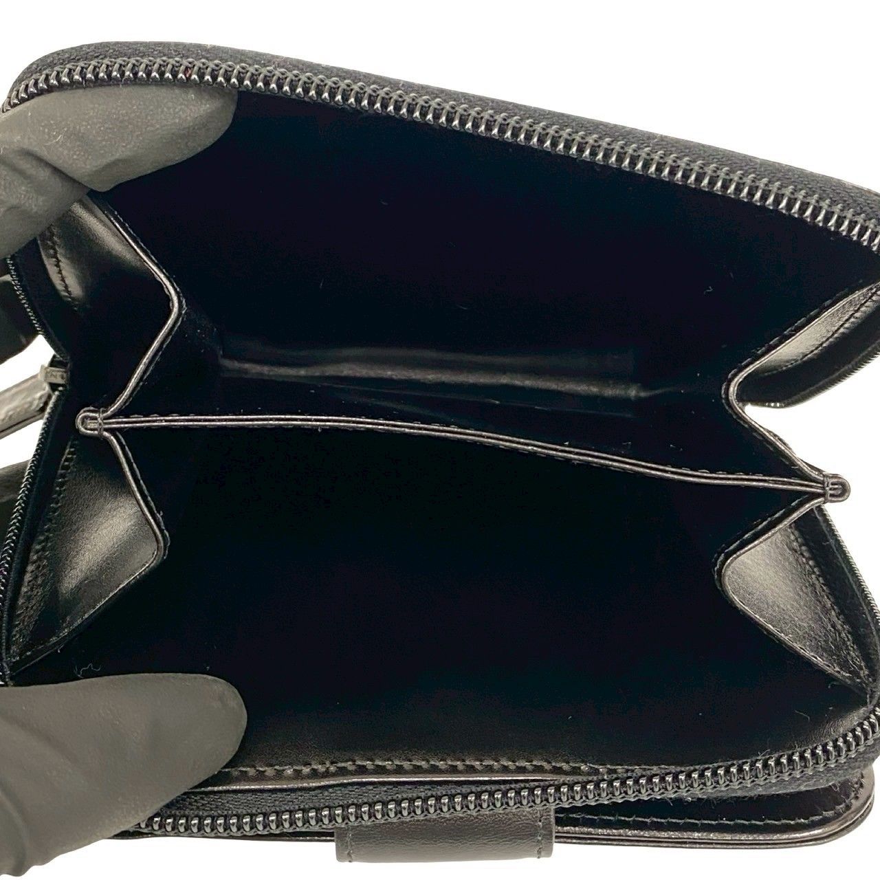 ほぼ未使用 箱付き PRADA プラダ ロゴ レザー 本革 二つ折り 財布 