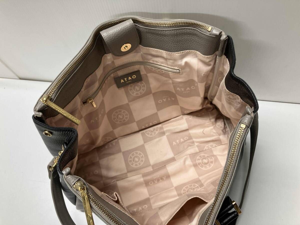ATAO アタオ トートバッグ レザー ドリー グレージュ×ブラック - メルカリ