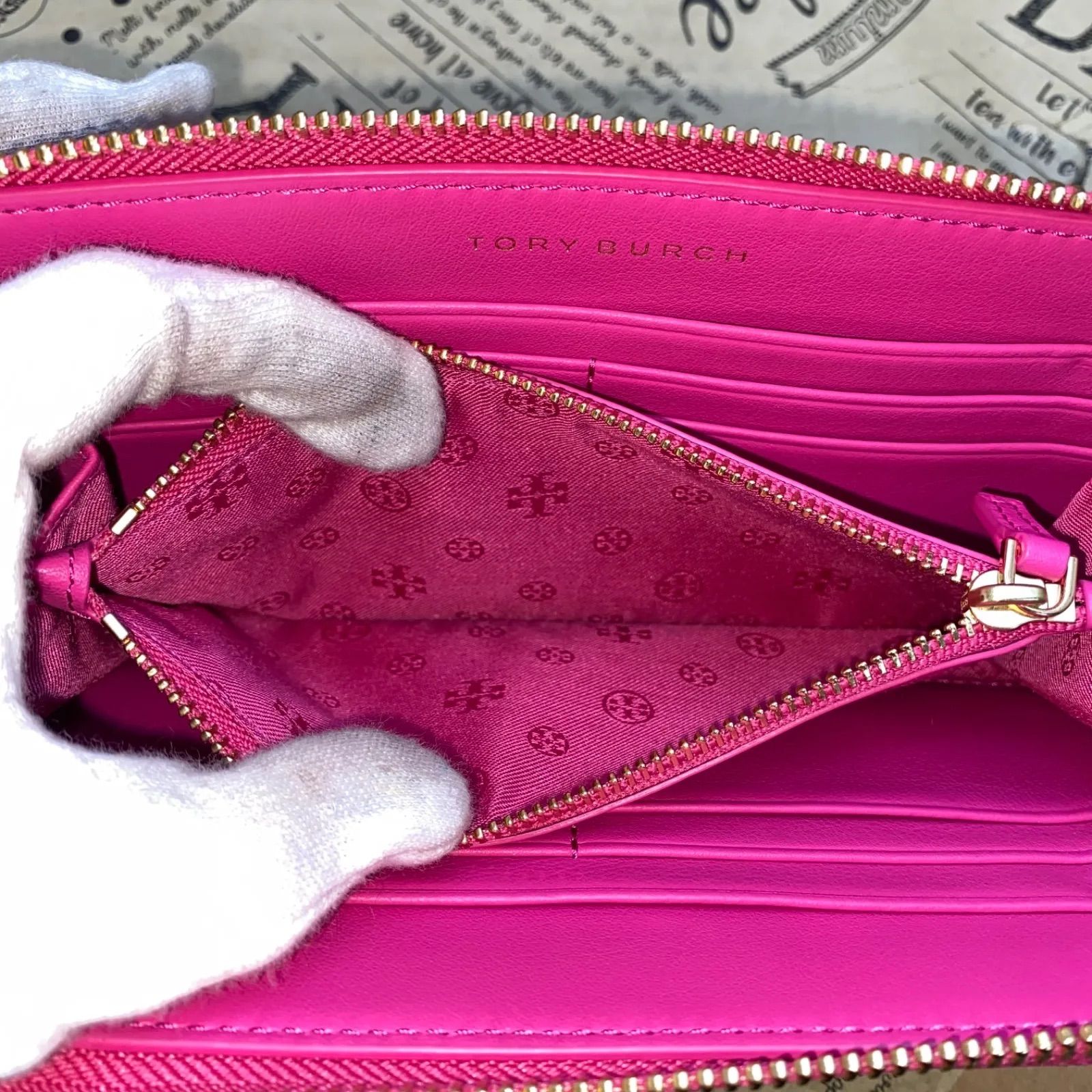 トリーバーチ 長財布 ラウンド ピンク キャンバス カード 小銭入れ