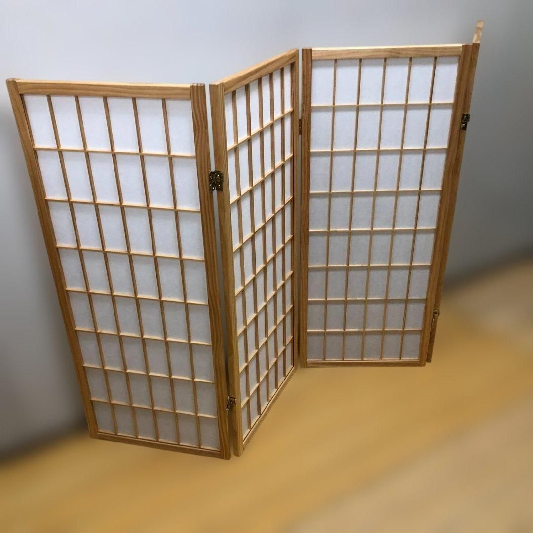 美品 木製 障子 衝立 4連 パーテーション 和風 折りたたみ 間仕切り