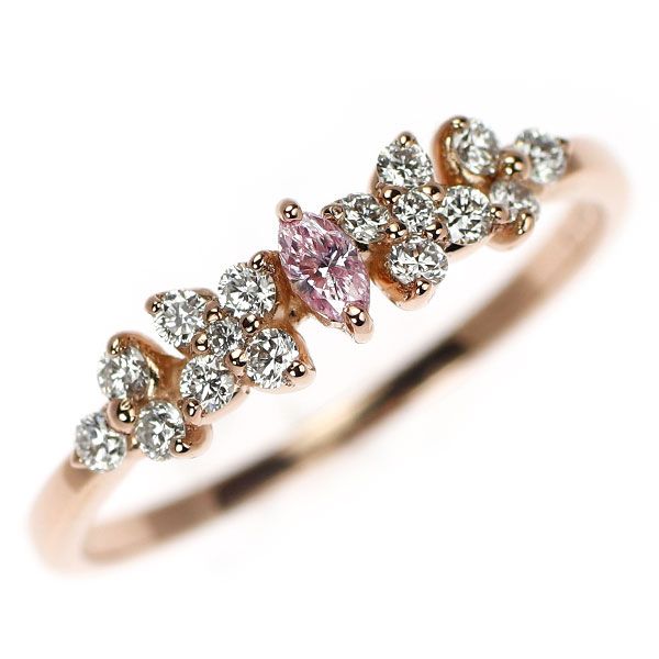 新品 希少 K18PG マーキスカット 天然ピンク ダイヤモンド リング