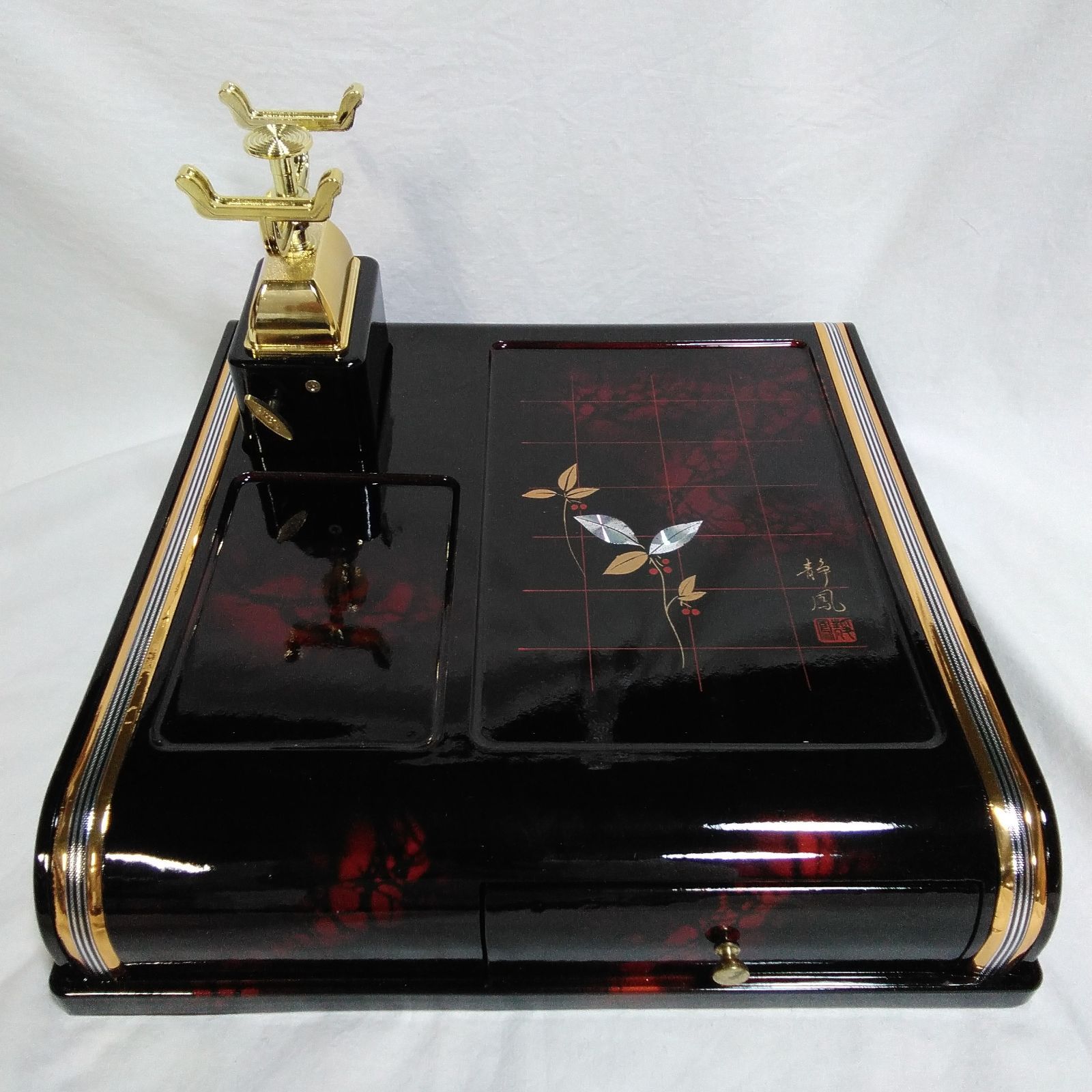 未使用 電話台 オルゴール 保留 漆器調 飾り棚 サイドテーブル モダン