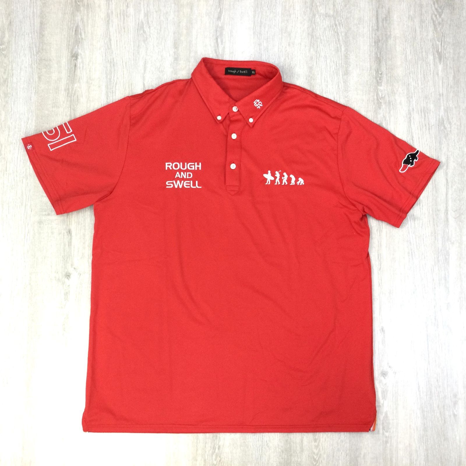 ROUGH&SWELL ラフアンドスウェル ポロシャツ XL 白 進化モチーフ刺繍
