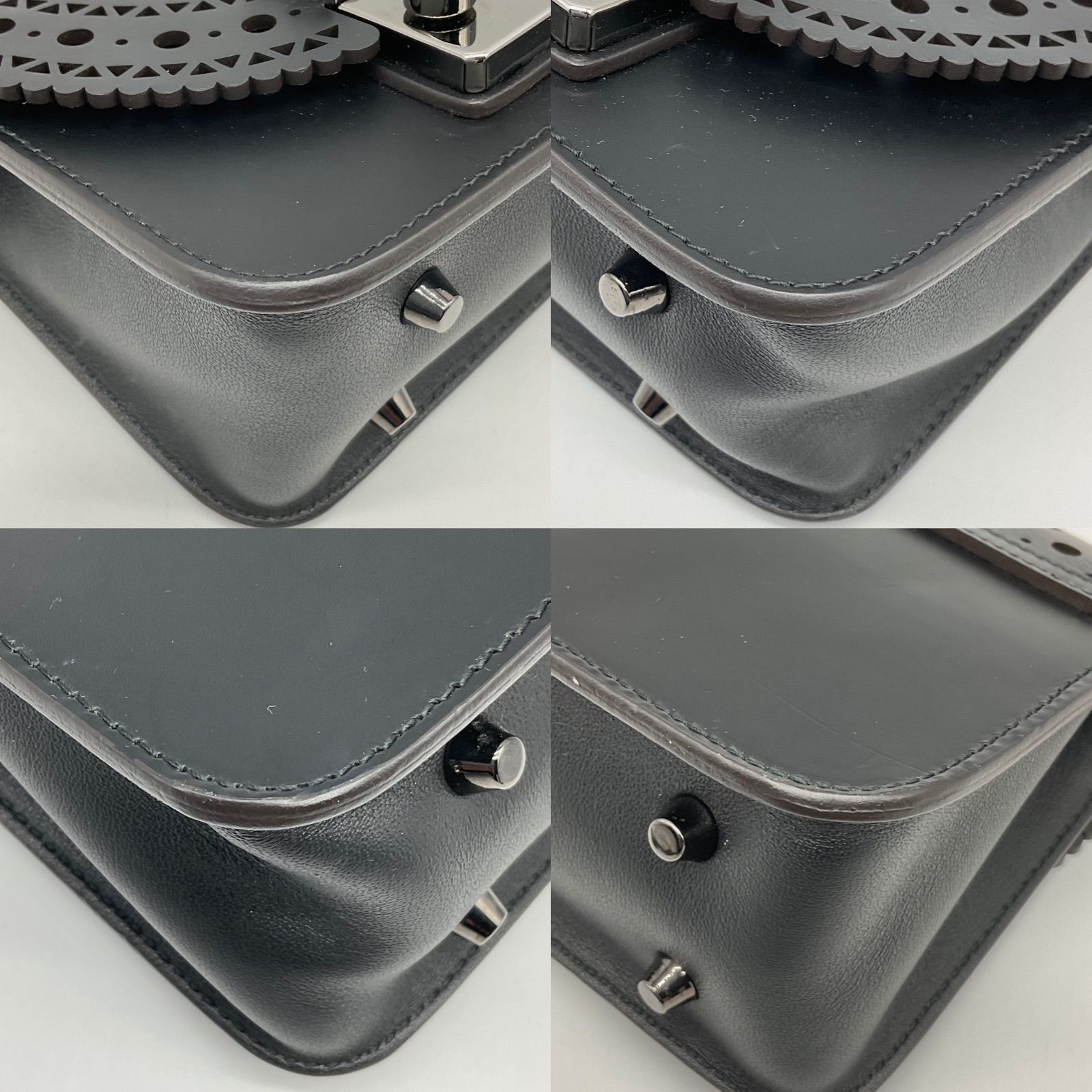 ▽FURLA フルラ メトロポリス レザーカット加工 レース柄 チェーン 