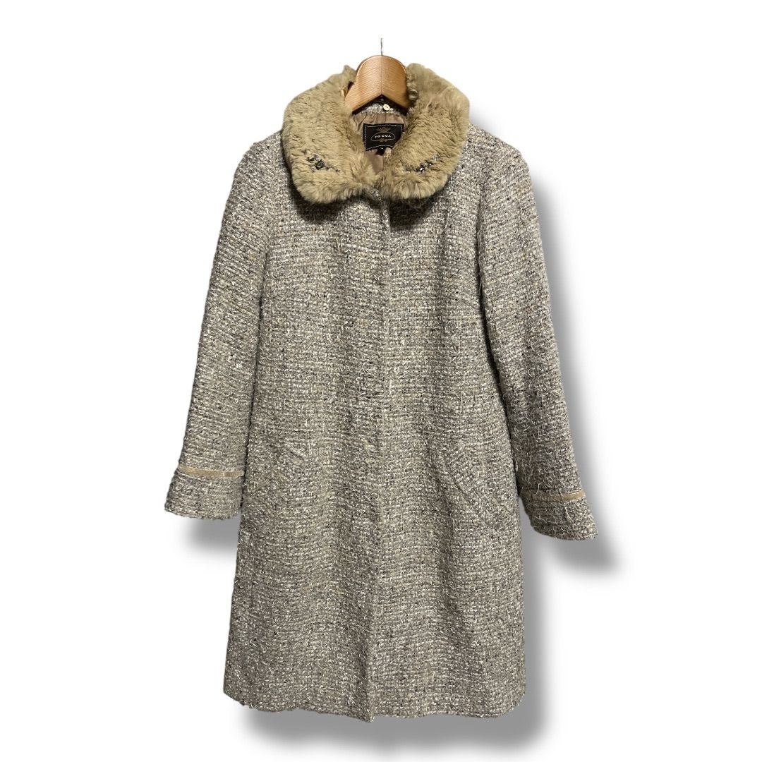 TOCCA トッカ ビジュー付 ロングコート 羊毛65% アルパカ1% ファー
