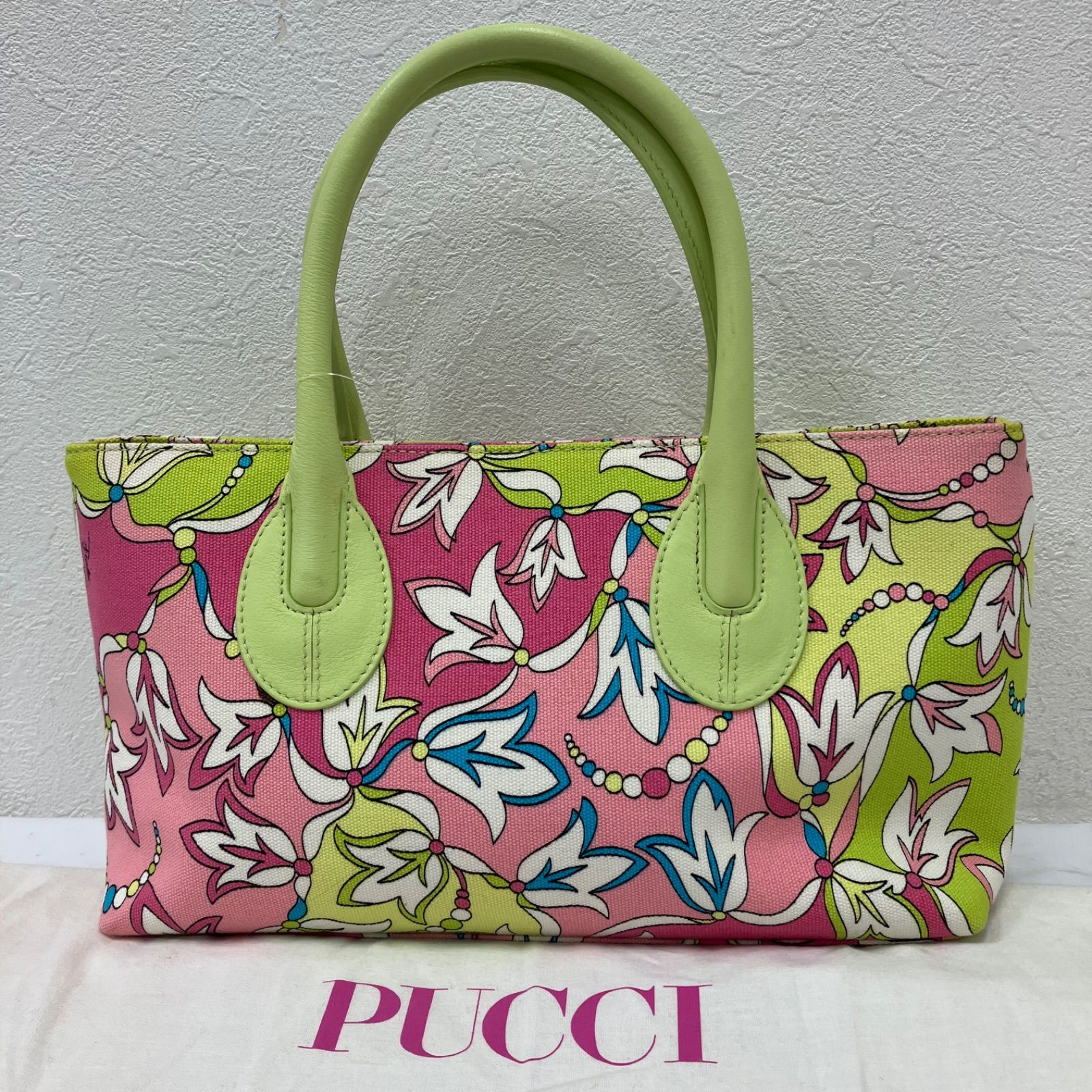 Y301 EMILIO PUCCI エミリオプッチ ハンドバッグ キャンバス レザー 花