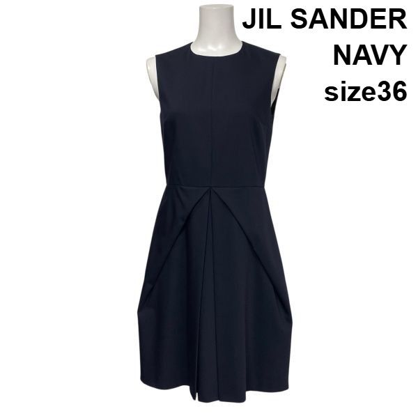 ◇ ジルサンダーネイビー JIL SANDER NAVY プリーツワンピース 膝丈