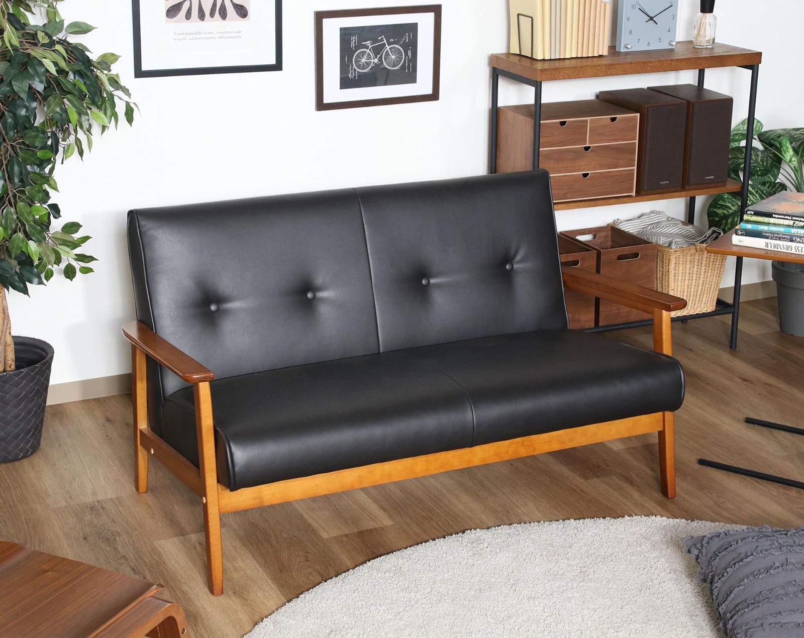 バイキャスト PU ソファ ミート 2P ダークブラウン モダン 木製フレーム