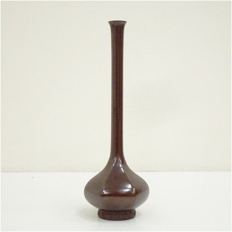 一ノ瀬宗辰造 淡々斎好紫銅鶴首亀甲花入（共箱） 花入れ 茶道 茶道具
