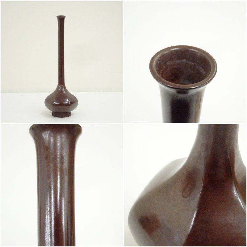 一ノ瀬宗辰造 淡々斎好紫銅鶴首亀甲花入（共箱） 花入れ 茶道 茶道具