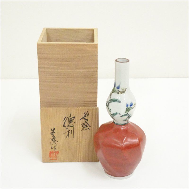 九谷焼 大根草路造 色絵徳利（共箱） 酒器 おしゃれ かわいい 酒