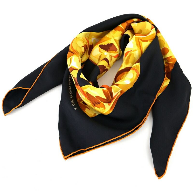 ルイヴィトン スカーフ シルク100% ブラック×イエロー Carre Au fil du