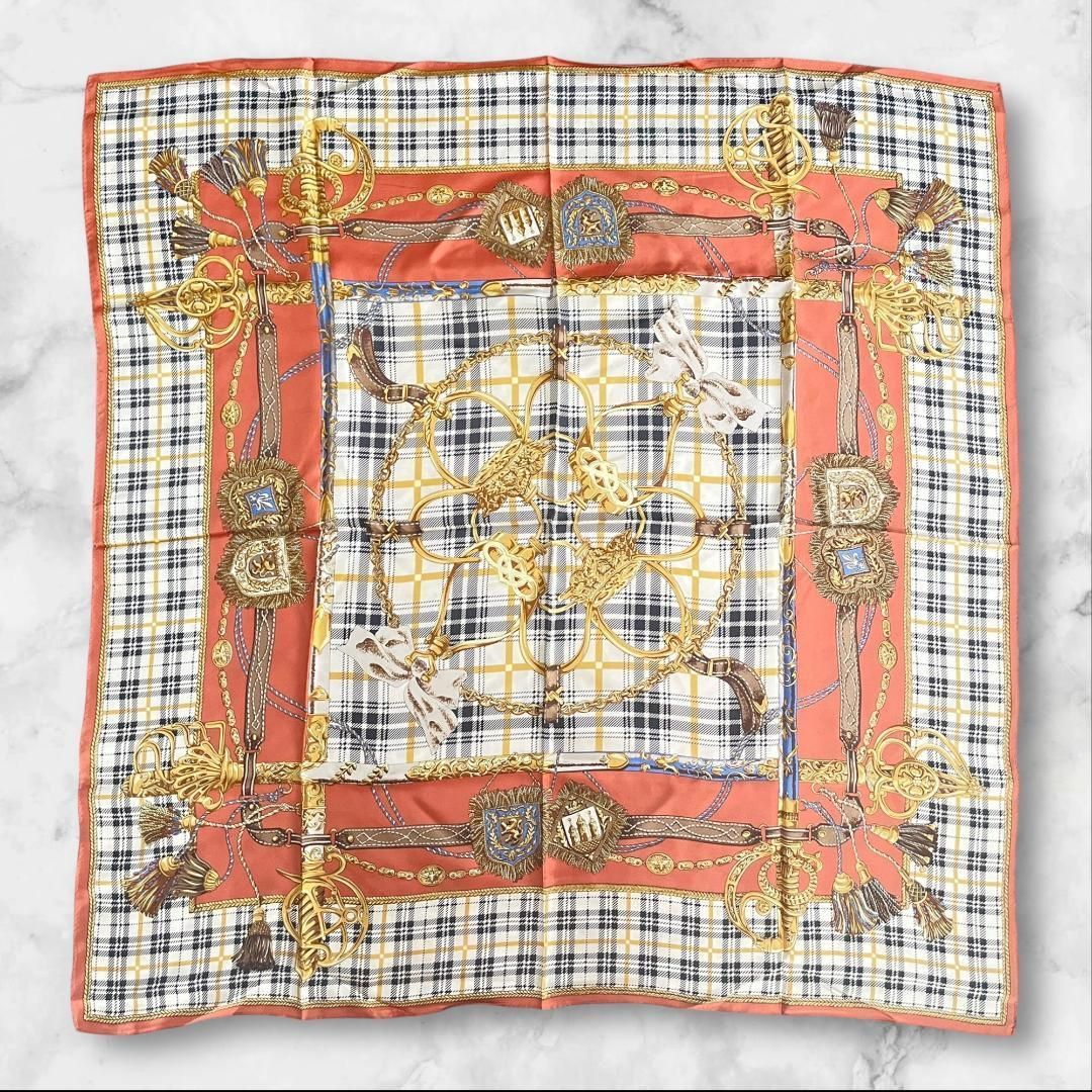 ヴィンテージ調 チェック柄×馬具柄 シルクスカーフ 大判 日本製 - メルカリ