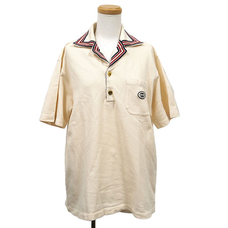 グッチ ポロシャツ 625351 XS メンズ コットン 半袖 ベージュ