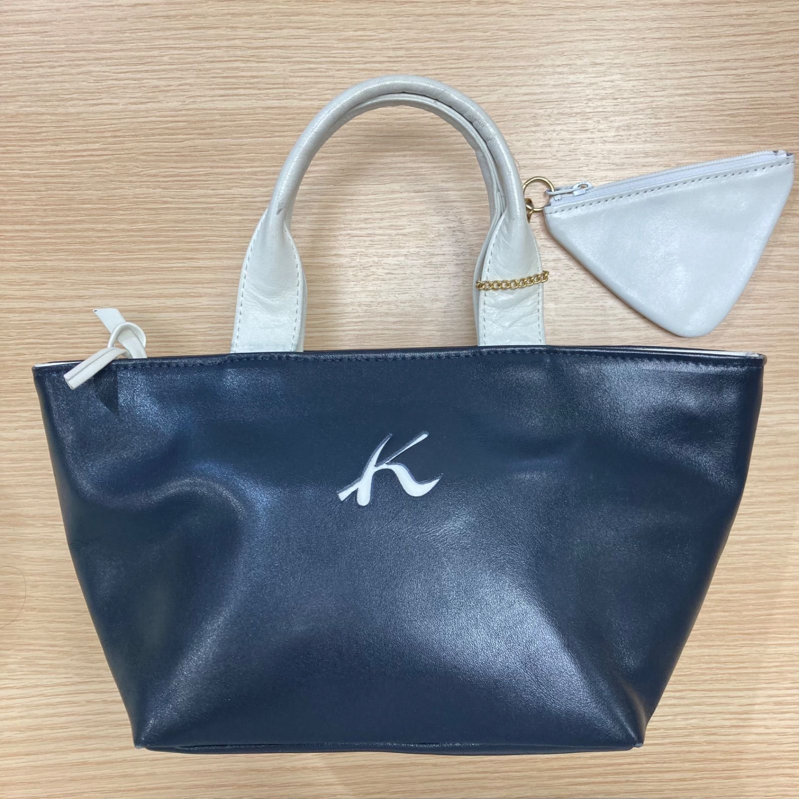 Kitamura キタムラ レザーハンドバッグ ネイビー 白 - メルカリ
