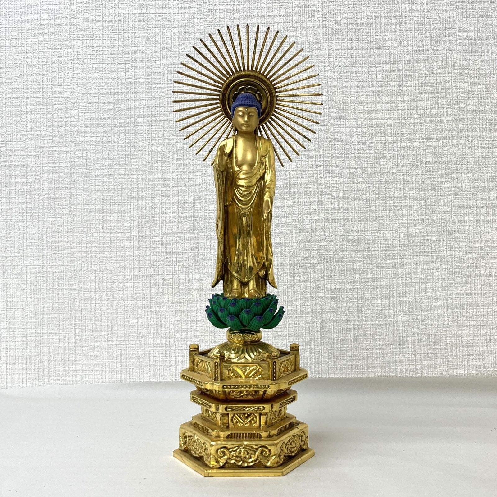 アウトレット】阿弥陀如来 立像 6寸 色付き カラー 木彫り 仏像