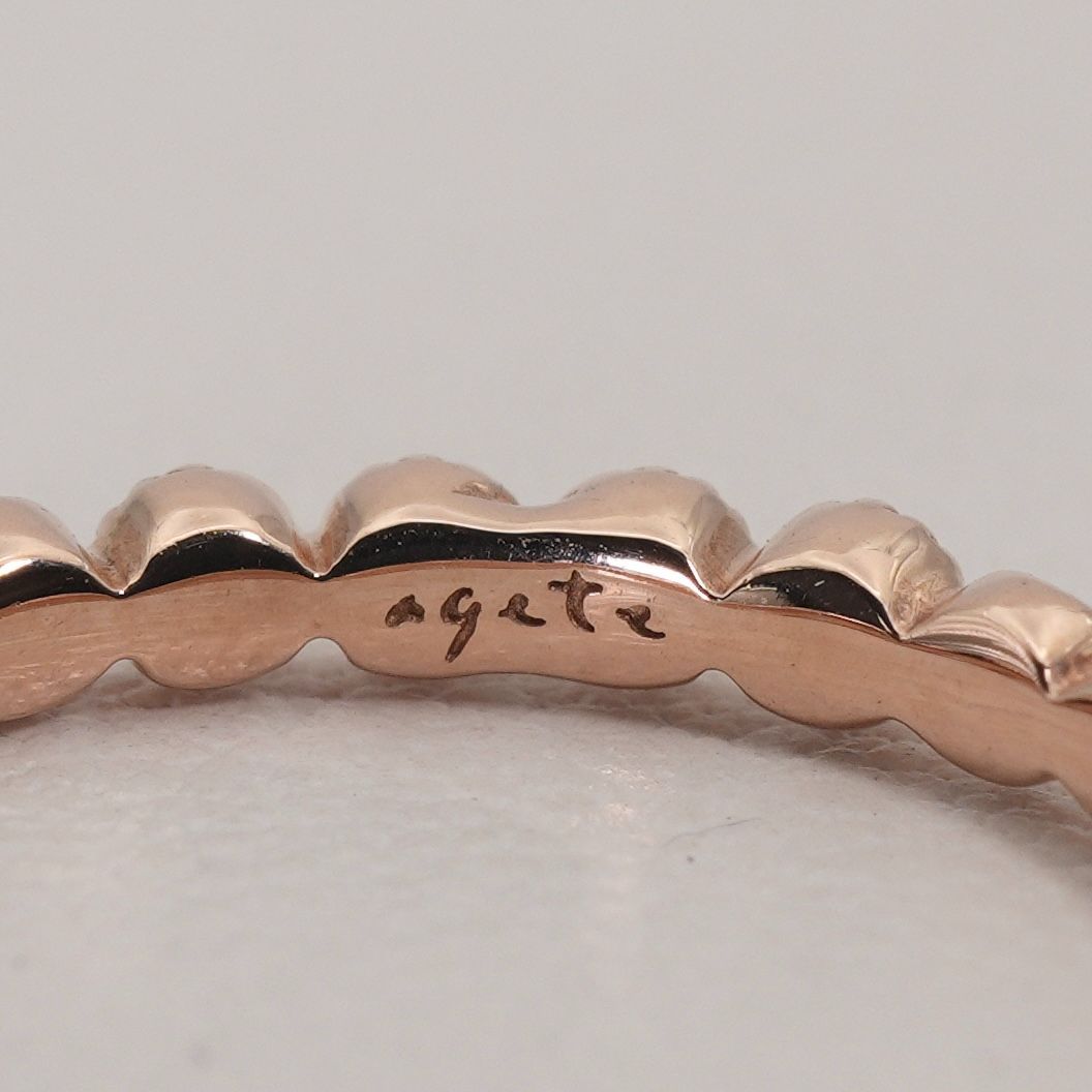 美品 アガット ハーフエタニティ フリル リング ダイヤ K10/25-2793