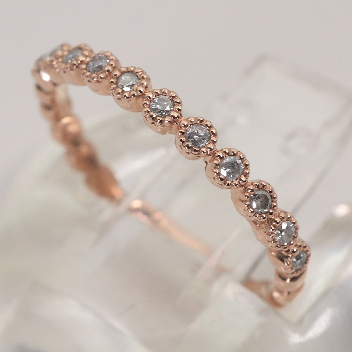 美品 アガット ハーフエタニティ フリル リング ダイヤ K10/25-2793