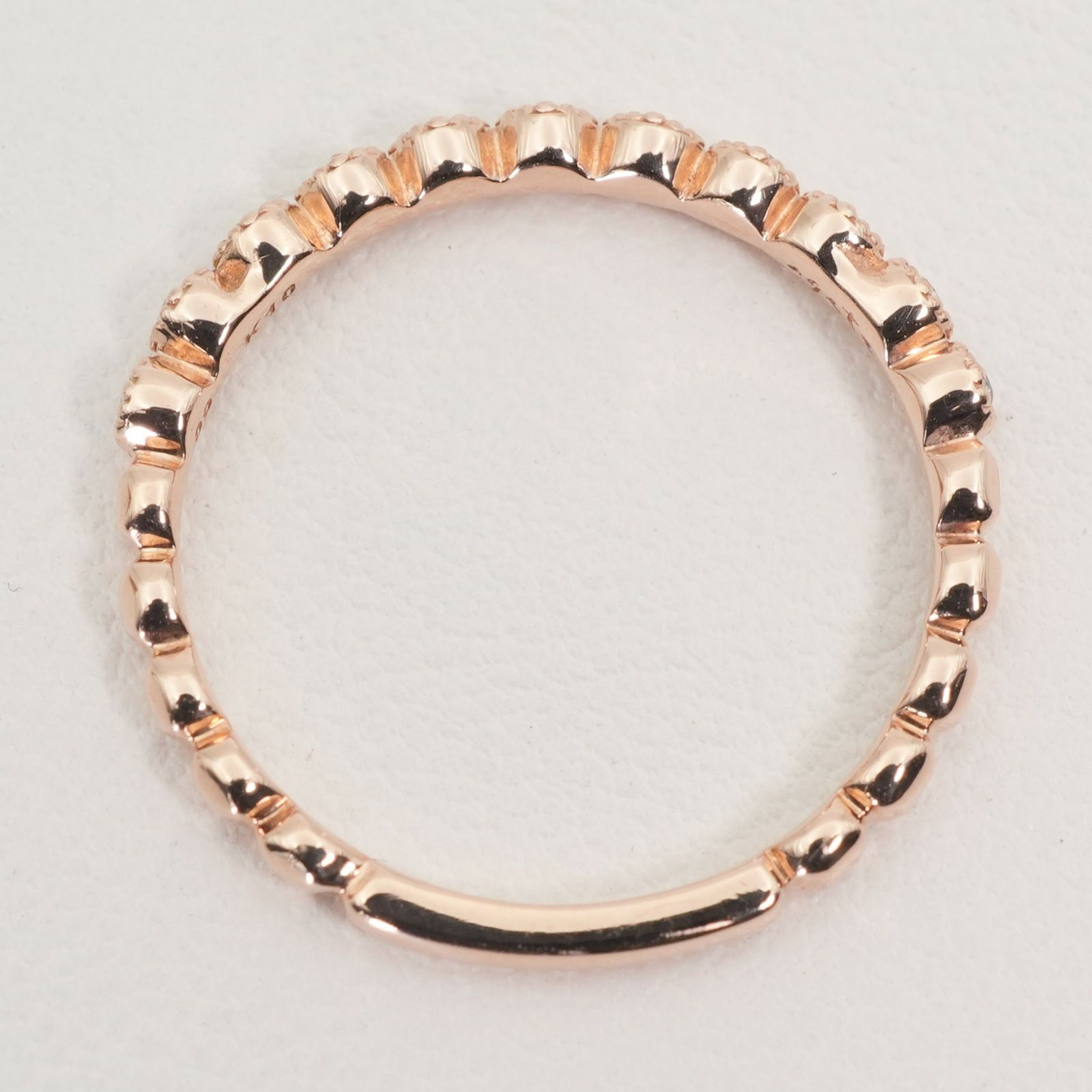 美品 アガット ハーフエタニティ フリル リング ダイヤ K10/25-2793