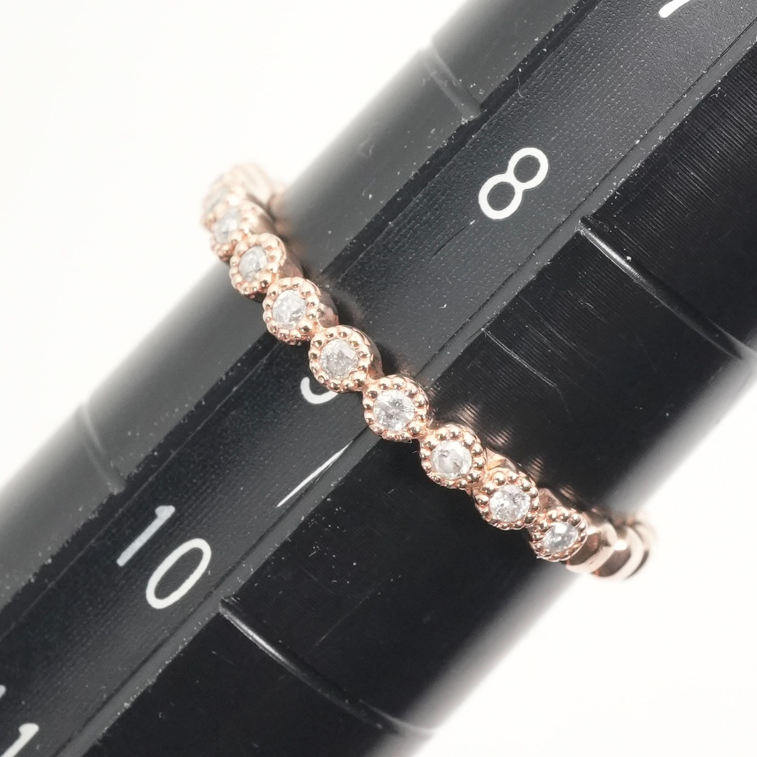 美品 アガット ハーフエタニティ フリル リング ダイヤ K10/25-2793