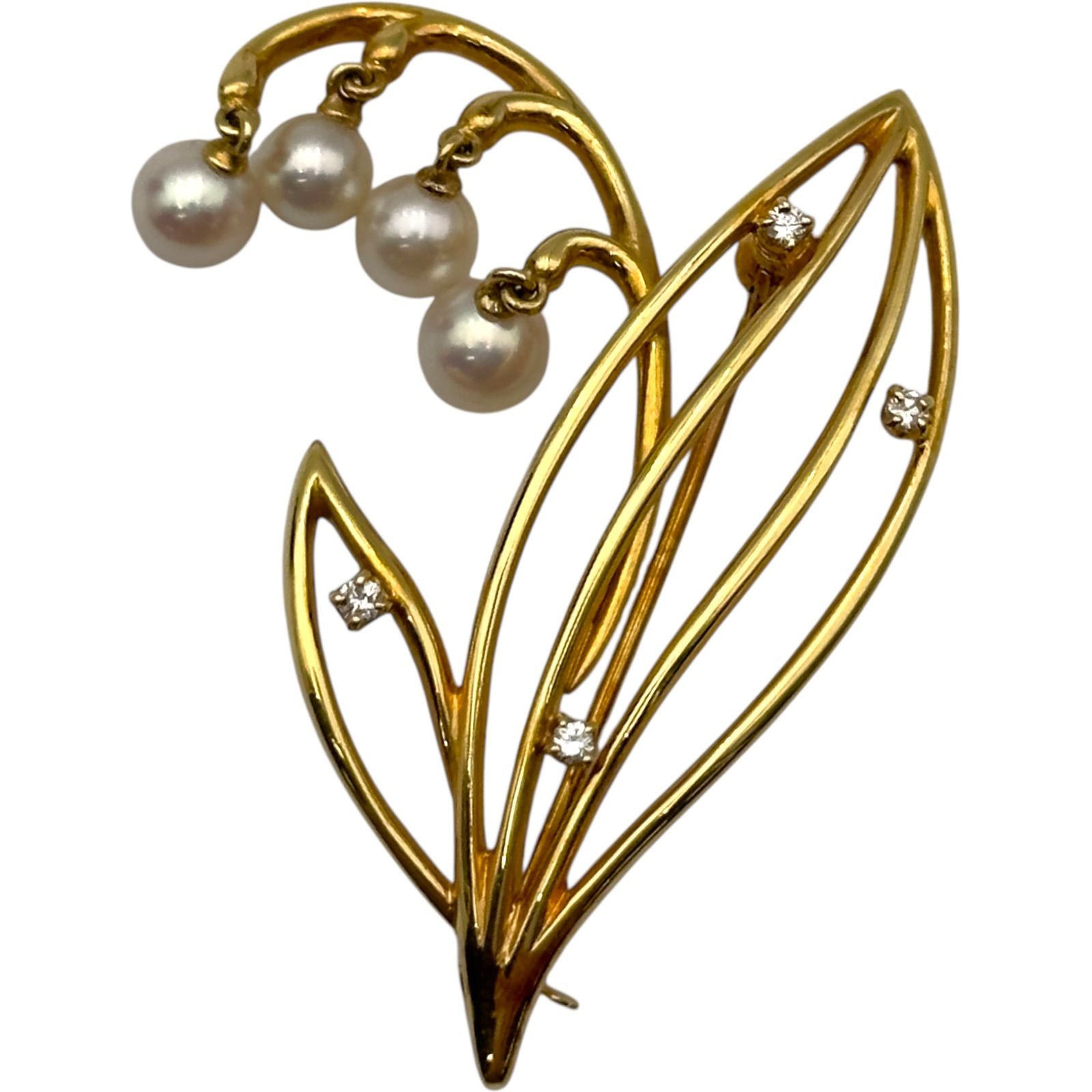 ミキモト MIKIMOTO リーフブローチ ゴールド K18 パール ジュエリー