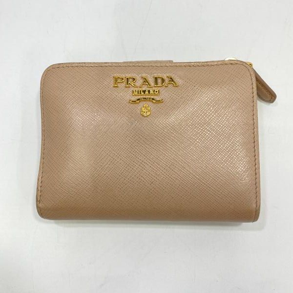 中古】PRADA サフィアーノ 2つ折り 財布 ベージュ 1ML018 プラダ[24