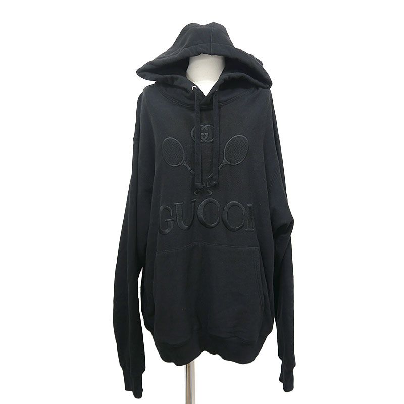 グッチ プルオーバーパーカー 560502 M メンズ テニス柄 ブラック