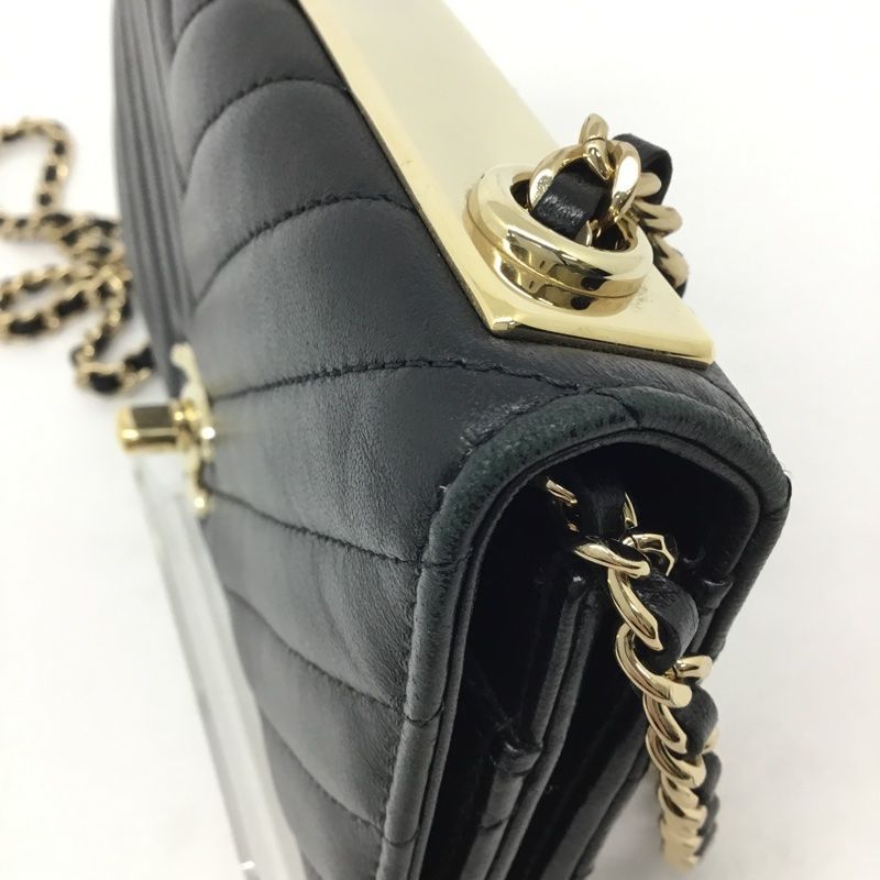CHANEL【シャネル】Vステッチ チェーンウォレット レザー ブラック