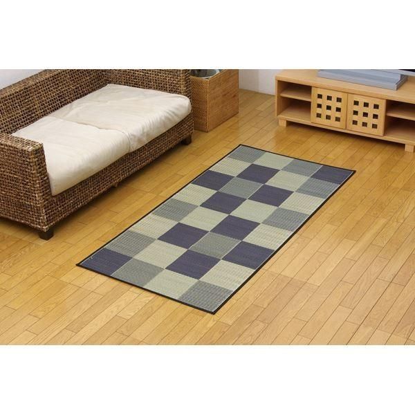 い草 花ござ/ラグマット 【ブロック柄 グリーン 江戸間3畳 174×261cm】 日本製 耐久性抜群 抗菌 防臭 調湿 〔リビング〕【代引不可】 い草 ブロック柄 花ござ&frasl;ラグマット 江戸間8畳 ds-い草 〔江戸間3畳