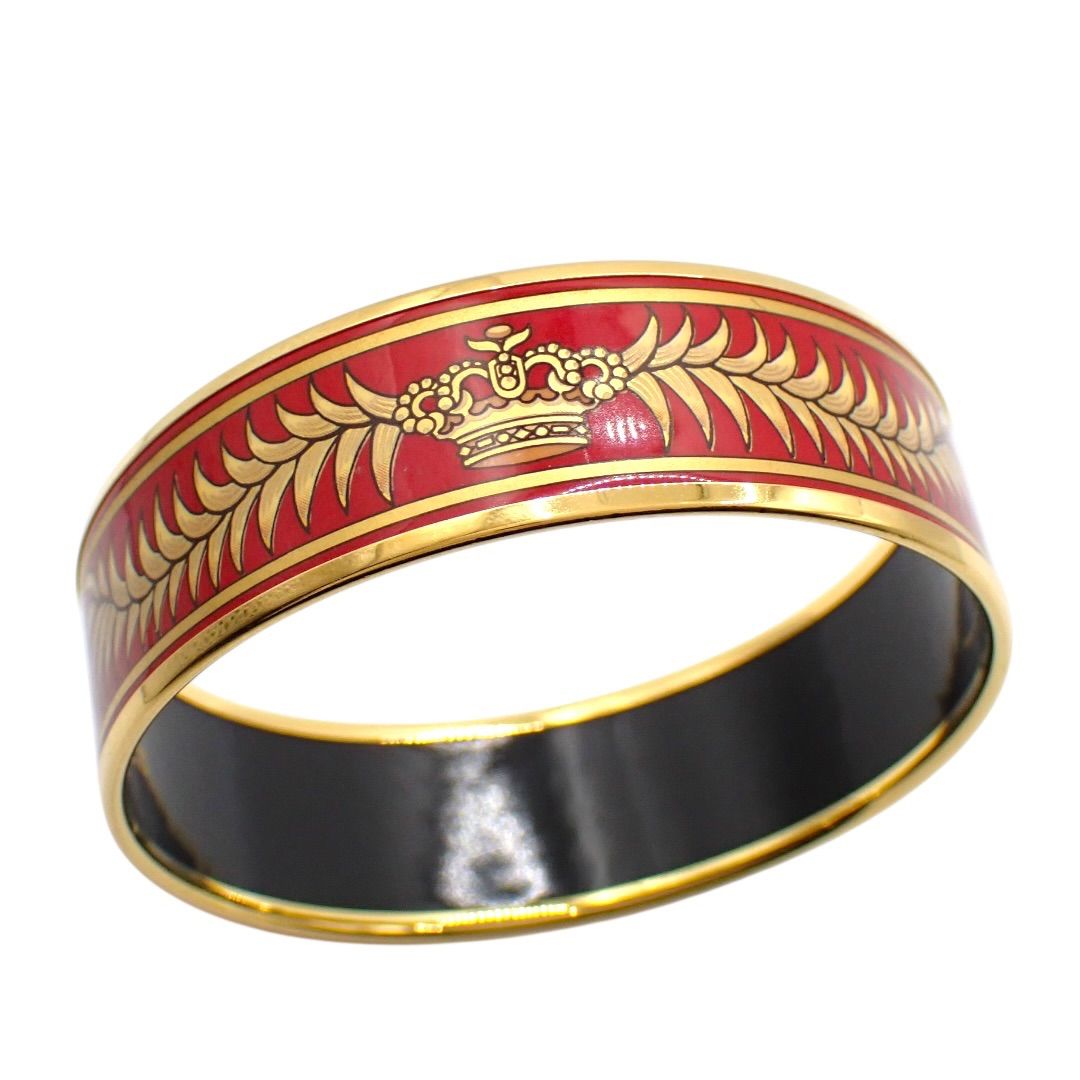 エルメス 王者の虎 エマイユ GM ブレスレット バングル レッド 4746