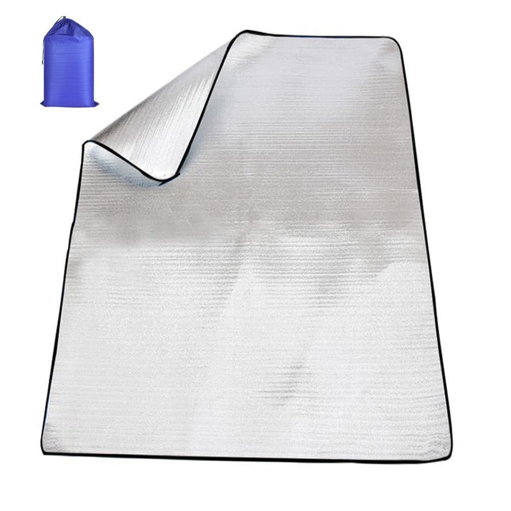 HWSHOW Aluminum Sheet, Silver Mat, Camping Insulation (100/120/150/180/200/250cm x 200cm x 200cm), Leisure Seat, Picnic Sheet, Tent, Waterproof, Disaster Prevention, Car, Overnight Sleeping Bag Mat with Storage Bag, Aluminum Vapor Deposition on Both Sides, Sizes Available