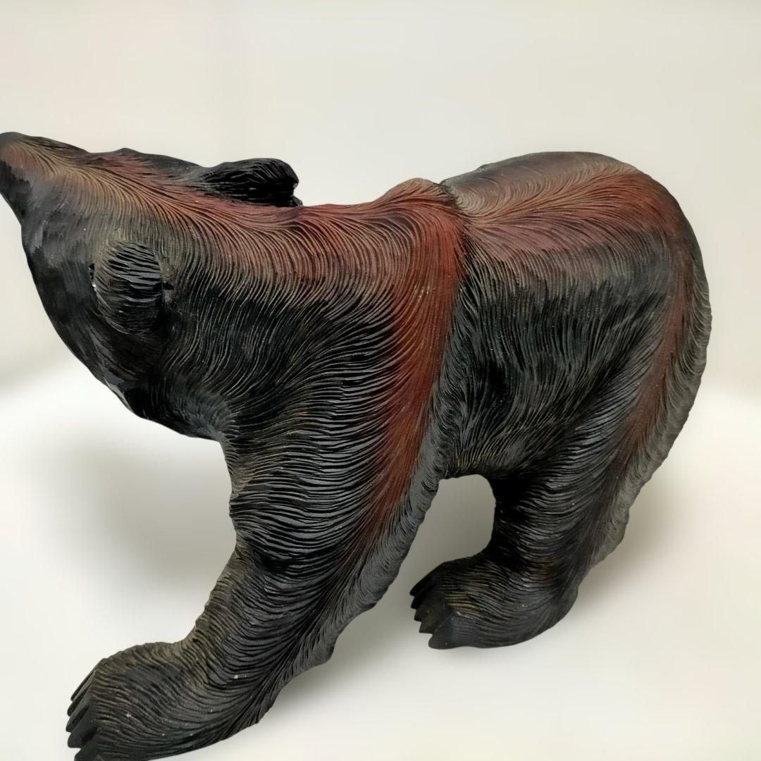 木彫りの熊 野村作 在銘 北海道民芸 大型置物 黒×赤彩色 咆哮姿 和室 木彫りの熊 野村作 在銘 北海道民芸 大型置物 黒×赤彩色 咆哮姿 和室
