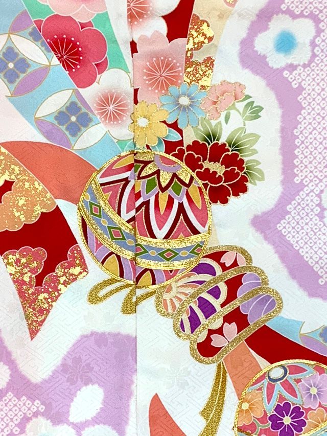 七五三 7歳 着物 女の子用 正絹 金駒刺繍 古典柄 絵羽付け 四つ身の