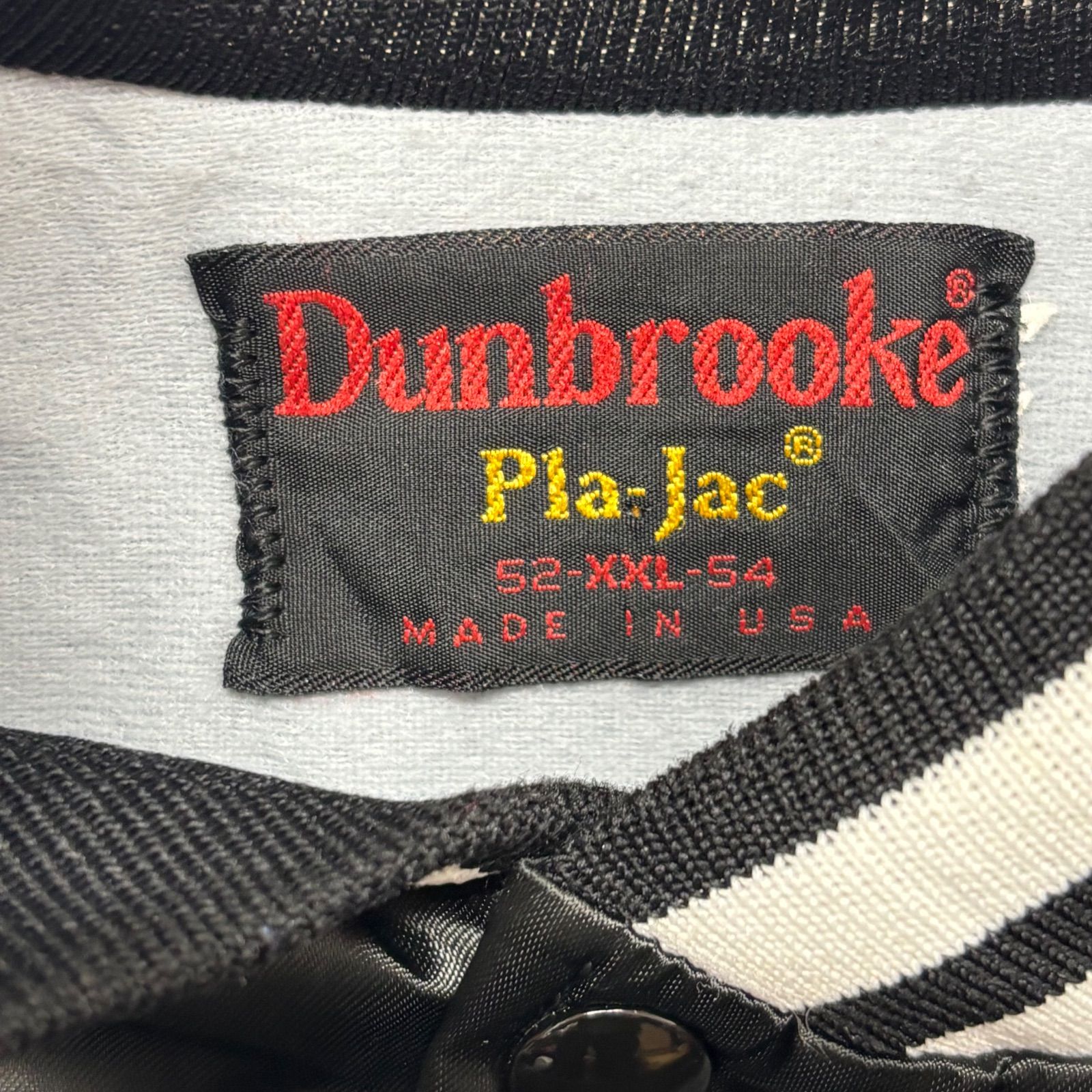USA製】80〜90s Dunbrooke サテン スタジャン XXL 黒 ネーム刺繍 短丈
