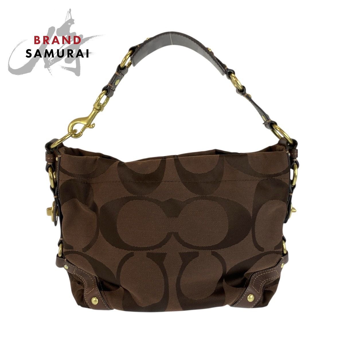 美品 COACH コーチ シグネチャー ブラウン ゴールド金具 キャンバス 